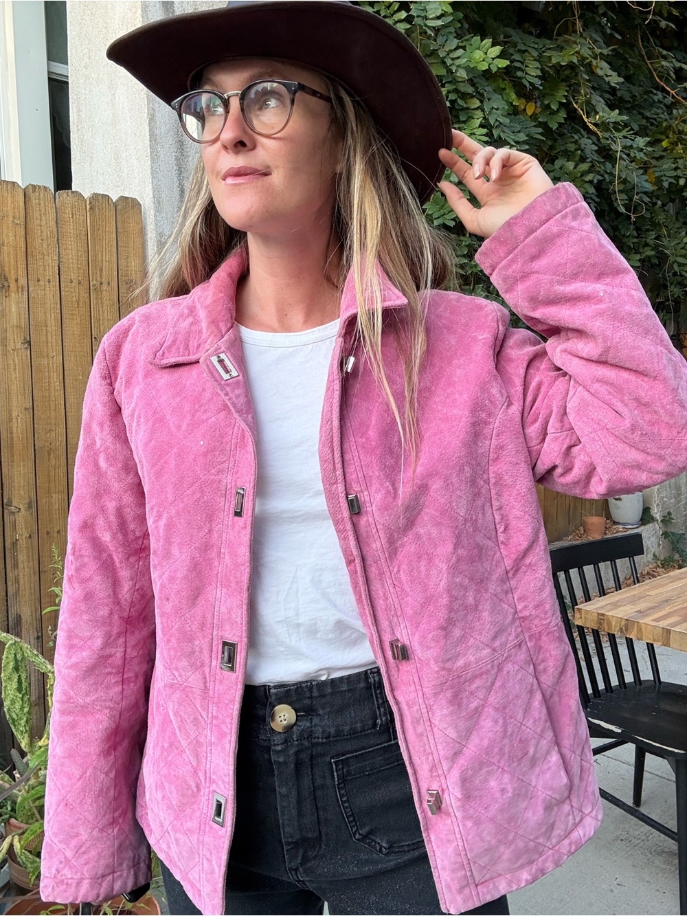 Chadwicks Pink Leather Quilted Teddy Jacket